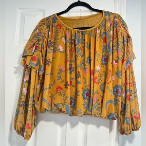 Free People Mustard Floral Blouse